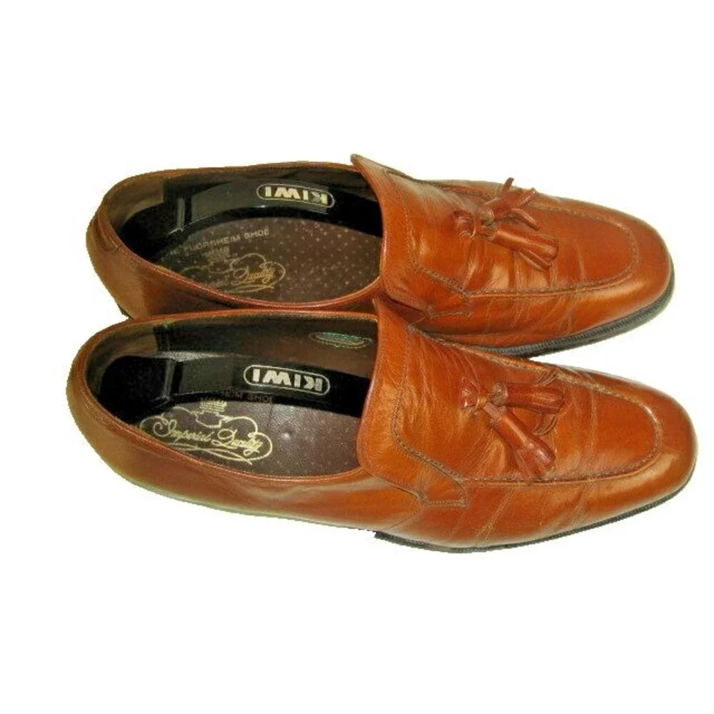 Mens Florsheim Imperials Brown Leather Tassle Slipon Loafers Shoes sz 10A